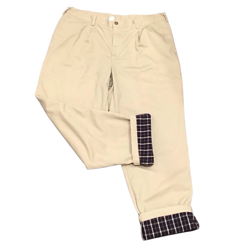 Vintage LL Bean Mens Flannel Lined Pants Size 42x34 Pleated Khakis Straight Leg - Picture 1 of 16